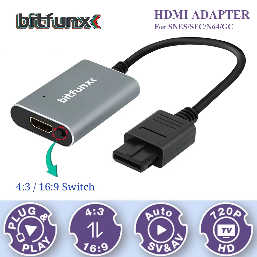 Gaming Console Mini - Адаптер Bitfunx 720P Svideo/AV-HDMI, HD-конвертер видео
