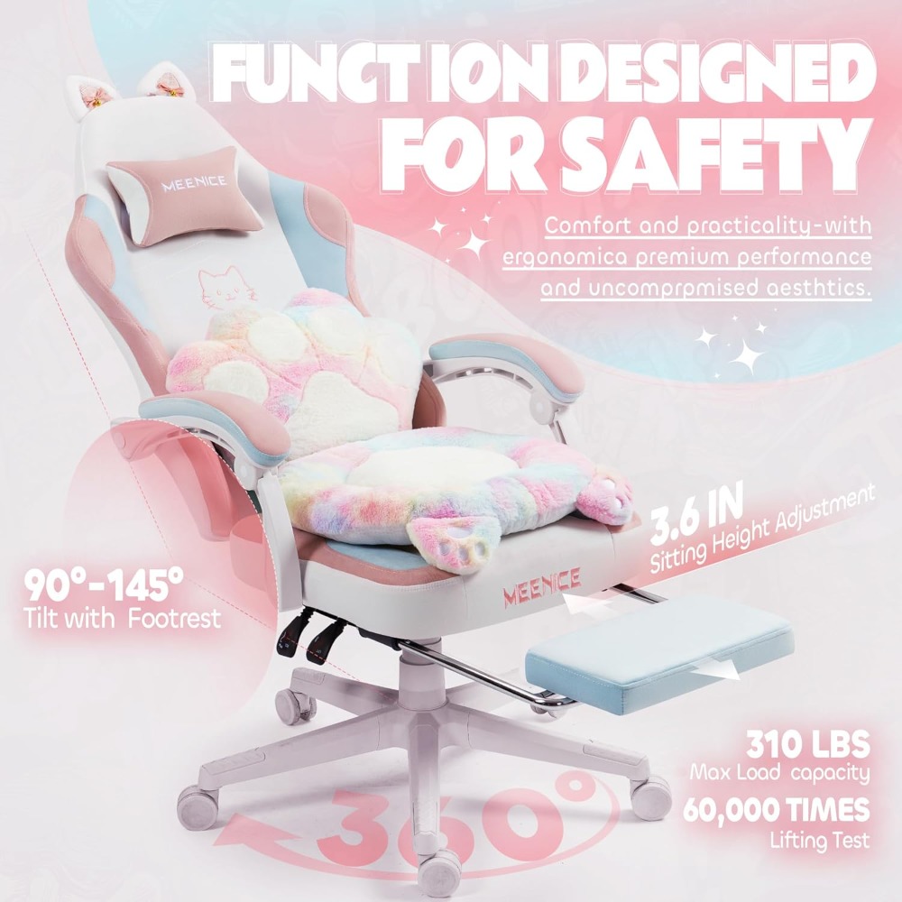 Gaming Chair Cushion - Игровое кресло, милое с кошачьими ушками,